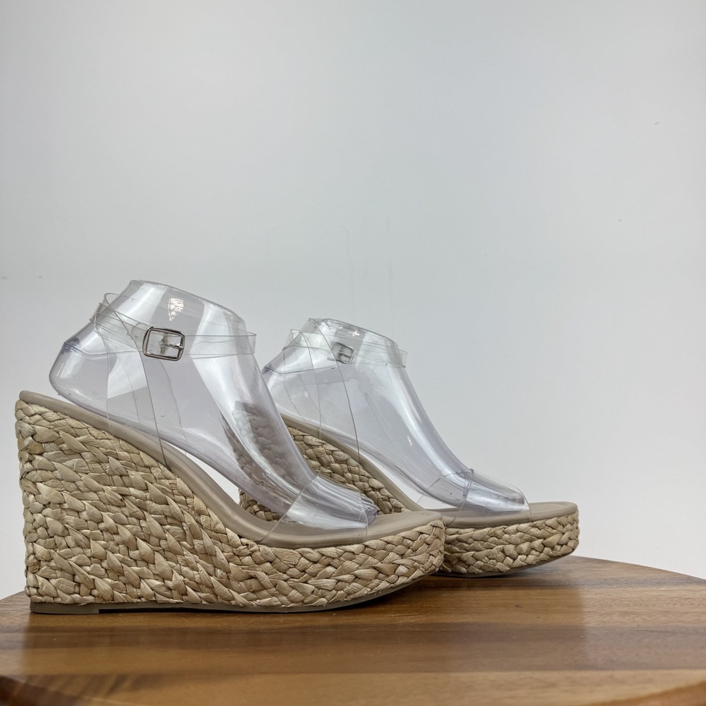 Womens BP Nordstrom Ginny Clear Beige Strappy‎ Espadrille Wedge Sandal Size 10